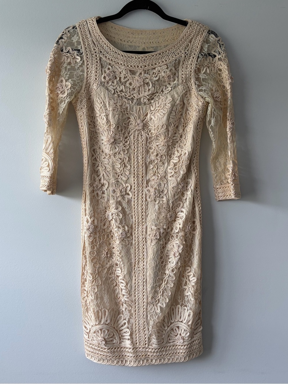 Vintage Sue Wong Nocturne Size 6 Champagne Lace Embroidered Cocktail Dress Boho